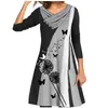 Autumn Loose Dress 2021 NEW Women's Ladies Casual Plus Size Print Stitching Button Double-layer Collar Long-sleeved Dress X0521