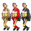 Tracksuit Women Sets Clothes Contrast Patchwork Zipper Long Sleeve Jacket Top Jogger Pants Cool Girl Streetwear Free 210525