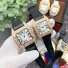 トップファショインの男性が女性がQuartzムーブメントステンレス鋼アイスアウトケースwristwatch革ストラップ愛好家wristwatches2859を見る