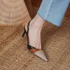 Designer Donna scarpe con tacco alto Stiletto con bocca a V 100% pelle Sandali Splicing Bocca poco profonda scarpe a punta da donna alla moda