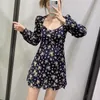 Verão Vintage Mulheres Mini Vestido Manga Longa Floral Impressão Slim A-Linha Es Feminino Elegante Roupas Casuais Vestidos 210513