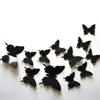 Siyah DIY Kelebek Duvar Çıkartmaları 3 Boyutları 12 ADET 3D Kelebekler Sticker Çıkartmaları Parti Düğün Duvarları Ev Dekor Için