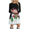 Casual Dresses Christmas Dress Women 2021 Fashion Reindeer Santa Print Winter Långärmad O-Halsrock T-shirt Lös plusstorlek