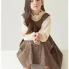 Autumn Teenage Girls Outfits Girl Long Sleeve Blouse+Plaid Sundress 2pcs Kids Clothes E3512 210610