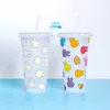 24OZ Color Change Tumblers Plastic Drinking Juice Cup With Lip And Straw Magic Coffee Mug colors changing pp cup