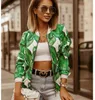 Kvinnors Jackor 2021 Kvinnor Bomber Jacka Tunt Utskrift Mode Basic Långärmad Coat Casual Windbreaker Stand Collar Slim Ytterkläder