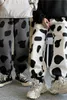 Pantalon femme pantacourt pantalon droit ample Ins femme imprimé vache Harajuku Ulzzang Kawaii pantalon de survêtement surdimensionné cordon de serrage Joggers