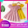 Küçük Kızlar Yaz Şifon Elbiseler 2021 Yeni Bebek Kız Giyim Kısa Kollu Katı Elbiseler Çocuk Moda Giyim 1-6Y Q0716