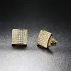 New Fashion Hip Hop Earrings for Men Gold Silver Iced Out CZ Square Stud Earring With Screw Back Jewelry