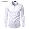 Rosa bambu fiber mens affärskjortor bekväm mjuk smal passform mens klänning skjorta knapp upp avslappnad män långärmad tröja 210524