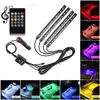Car LED Strip Light 4 Pieces DC 12V 48 72 Multicolor Interior Music Underdash Lighting Kit with Sound Active