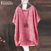 2021 Plus Size Zanzea Summer Women Casual O Neck Krótki Rękaw Loose Topy T-Shitrs Vintage Solid Party Tees Tee-Shirts Y0629