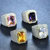 Bröllopsringar Fashion Big Male Purple Geometric Ring Crystal White Zircon Stone Engagement 18kt Gold Large For Men4648296