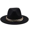 Fedora de cadena dorada para mujer, sombrero de ala ancha para hombre, Color sólido, Jazz, sombrero de copa, Otoño Invierno, nuevo Panamá, sombrero de caballero, sombreros de vaquero para iglesia