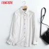 Women Solid Cotton Linen Shirts Long Sleeve Turn Down Collar Elegant Office Ladies Work Wear Blouses 4C72 210416