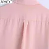 Kobiety Vintage Podwójne Kieszenie Patch Casual Smock Bluzka Kobieta Z Długim Rękawem Pojedyncze Koszulki Koszulki Chic Koszulki Topy LS9257 210420