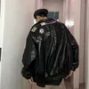 Jaqueta de couro masculino macho bomba rua motocicleta roupas primavera outono solto coreano uniforme de beisebol casual 211126