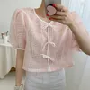 Шикарная рубашка блузки бабочки корейской пузырькой женской шеи женские топы лето сладкие короткие блюса де Mujer 6J003 210603