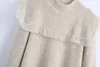 Vintage o-hals långärmad stickad tröja 2021 Kvinnors spetsdekoration pullover lady casual lös chic topp kvinnor tröjor