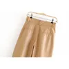Autumn Vintage PU Leather Harem Pants Mum Streetwear Woman High Waist Long Cuff Roll up Trousers Loose 210429