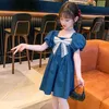 夏の女の子のドレススクール制服韓国の弓半袖スウィートプリンセスドレス巨乳服