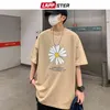 LAPPSTER Men Summer Dirty Flower Harajuku T-shirts Man Casual Japanese Streetwear White Tshirts Male Korean Cotton Clothing 210410