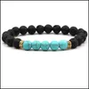 Perline, fili Bracciali Gioielli Natural Black Lava Stone Chakra Beads Braccialetto elastico Diffusore di oli essenziali Roccia vulcanica Guarigione Crysta