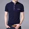 Мужские Polos 2021 модельер -дизайнер рубашка мужчина с твердым цветом ошейник мандарин тонкий костюм с коротким рукавом мальчика повседневная одежда