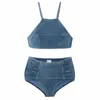 Bikini a vita media stile coreano Completo da donna Biquini Costume da bagno a due pezzi Costume da bagno corto Costume da bagno di alta qualità 210722