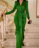 Grüne Meerjungfrau-Abschlussballkleider, sexy V-Ausschnitt, langes Sheeve, formelles Abendkleid in Übergröße, Rüschen, Satin, elegante Partykleider 3055