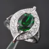Ketting oorbellen set oogontwerp bruids bruiloft zilveren kleur groene kristalring en qz0234
