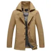 Män Spring Business Casual Trench Coat Jacket Brand Fashion Långärmad 100% Bomull Solid Tvättad 210819
