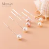 Marka 100% Minimalistyczny Elegancka Pearl 925 Sterling Silver Drop Kolczyki Dla Kobiet Dziewczyna Moda Wedding Party Fine Jewelry 210707