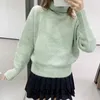 Women Fashion Soft Touch Loose Knitted Sweater Vintage High Neck Long Sleeve Female Pullovers Chic Tops 210416