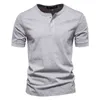 AIOPESON 100% Cotton Henry Collar T Shirt Men Casual High Quality Summer Short Sleeve Mens T Shirts Fashion Basic T-shirt Male H1218