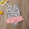 Girls One Piece Swimsuit 2021 Summer Kids Swimwear Fashion Leopard Monokini Cute Ruffle Bikinis Children Beach Bathing Clothes One-Piece Sui