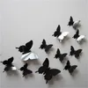 12個のPCSブラックバタフライウォールステッカー3D DIYポリ塩化ビニールの接着剤蝶の家の装飾パーティーのウェディングウォールデカールデコレーション