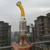 2021 New design 12 Inches Champagne Pecork Green Hookah Glass Bong Dabber Rig Recycler Pipes Water Bongs Smoke Pipe 14.4mm Female Joint with Quartz Banger