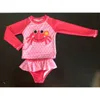 Costume da bagno per bambina a pois rosa granchio a maniche lunghe Costume da bagno per bambini Abbigliamento da spiaggia Costume da bagno in 2 pezzi stile coreano