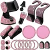 20pcs/set Rhinestones Car Phone Holder Universal Bling Car Accessories for Women Auto Interior Hooks Sticker Pad Set Pink