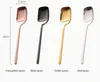 Skedar europeisk stil enkel kaffe sked dessert gaffel rostfritt stål porslin långa handtag rörande
