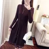 Autumn Winter Sweater Dress Women's Turtleneck Long Sleeve A Line thick Lace Knitted Bodycon Female Slim Girl es 210514