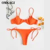 Omkagi Bikini Solid Swimwear Mulheres Mini Thong Verão Swimsuit Set Brazilian Biquini Push Up Feminino 210702