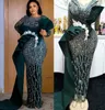 2021 Plus rozmiar arabski Aso Ebi luksusowe ciemnozielone suknie balowe wyszywane koralikami cekiny płaszcza wieczór formalne przyjęcie druga recepcja suknie sukienka ZJ220