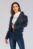 Veste en jean à col à revers pour femme, manteau court et décontracté à simple boutonnage, vêtement automne-hiver 2023, BKJ003