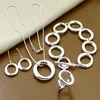 925 Sterling Silver Round Circle O Necklace Bracelet Earring Ring Set For Woman Wedding Engagement Fashion Jewelry Gift