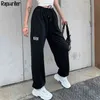 Casual Drawstring High Waist Sweatpants Joggers Women Streetwear Loose Trousers harajuku White Pants Femme Black Capris 210510