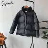 Syiwidii ​​Women's Winter Jacket Oversize Loose Thicken Bubble Coat harajuku Ytterkläder Koreanska Mode Knapp upp Black Parkas 211216