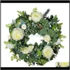 装飾的なシルクの牡丹のバラの花の花輪の花輪のドアのドアのためのカラフルな人工的な人工の花輪のための家の装飾diyパーティーの葉のhuzvh voei2
