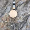 Partihandel Ny design Handgjorda Silikonpärlor Penna Rope Tassel Hängsmycke Personlig Graverad Wood Disc Lanyard Halsband